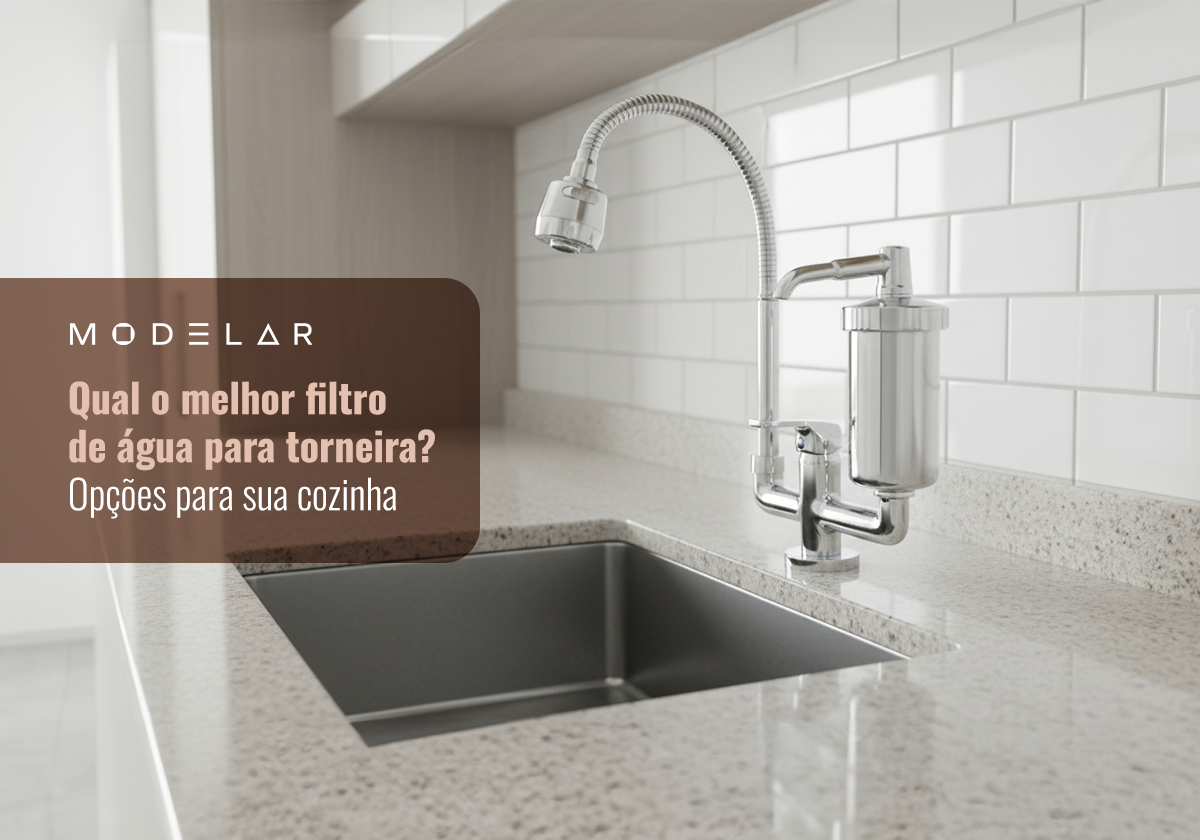 Filtro de água em pia moderna e elegante