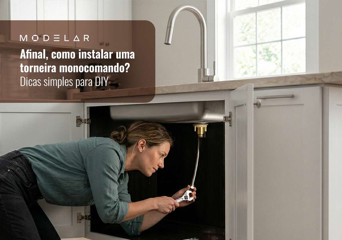 Mulher instalando torneira monocomando na pia